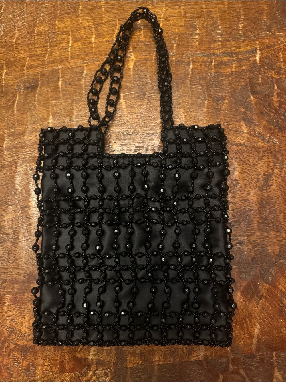 Black Beaded Tote Bag - Elegant Evening Tote